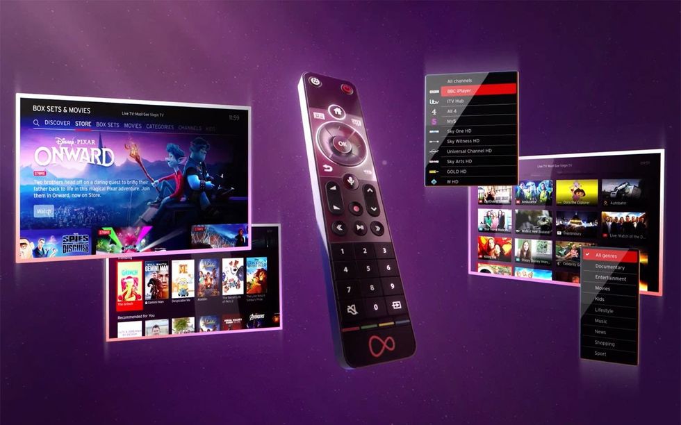 virgin media tv 360 box remote with apps on-demand and live streaming floating around