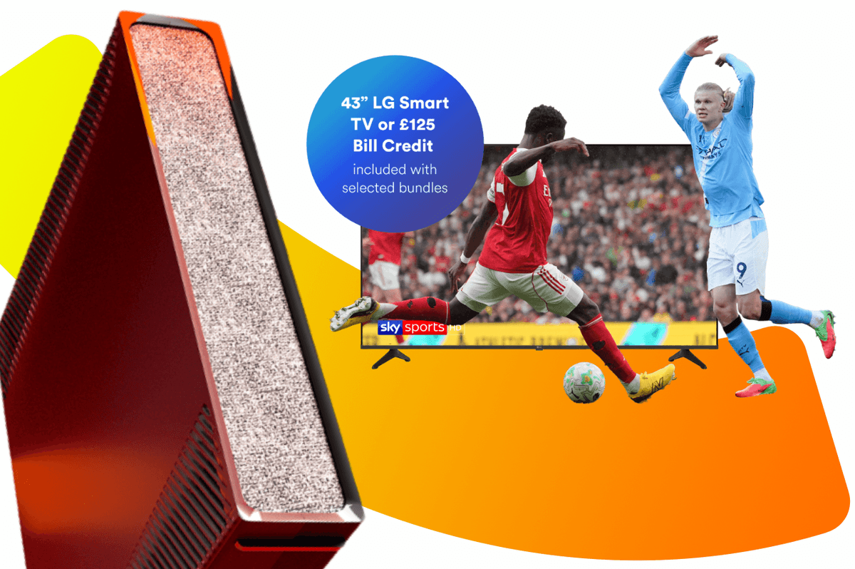 virgin media wi-fi router on the left with the free LG Smart TV on the right side of the image