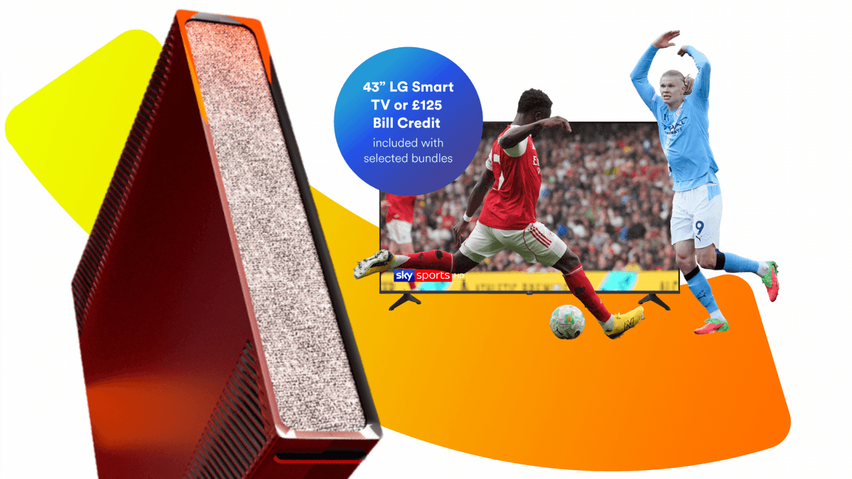 virgin media wi-fi router on the left with the free LG Smart TV on the right side of the image