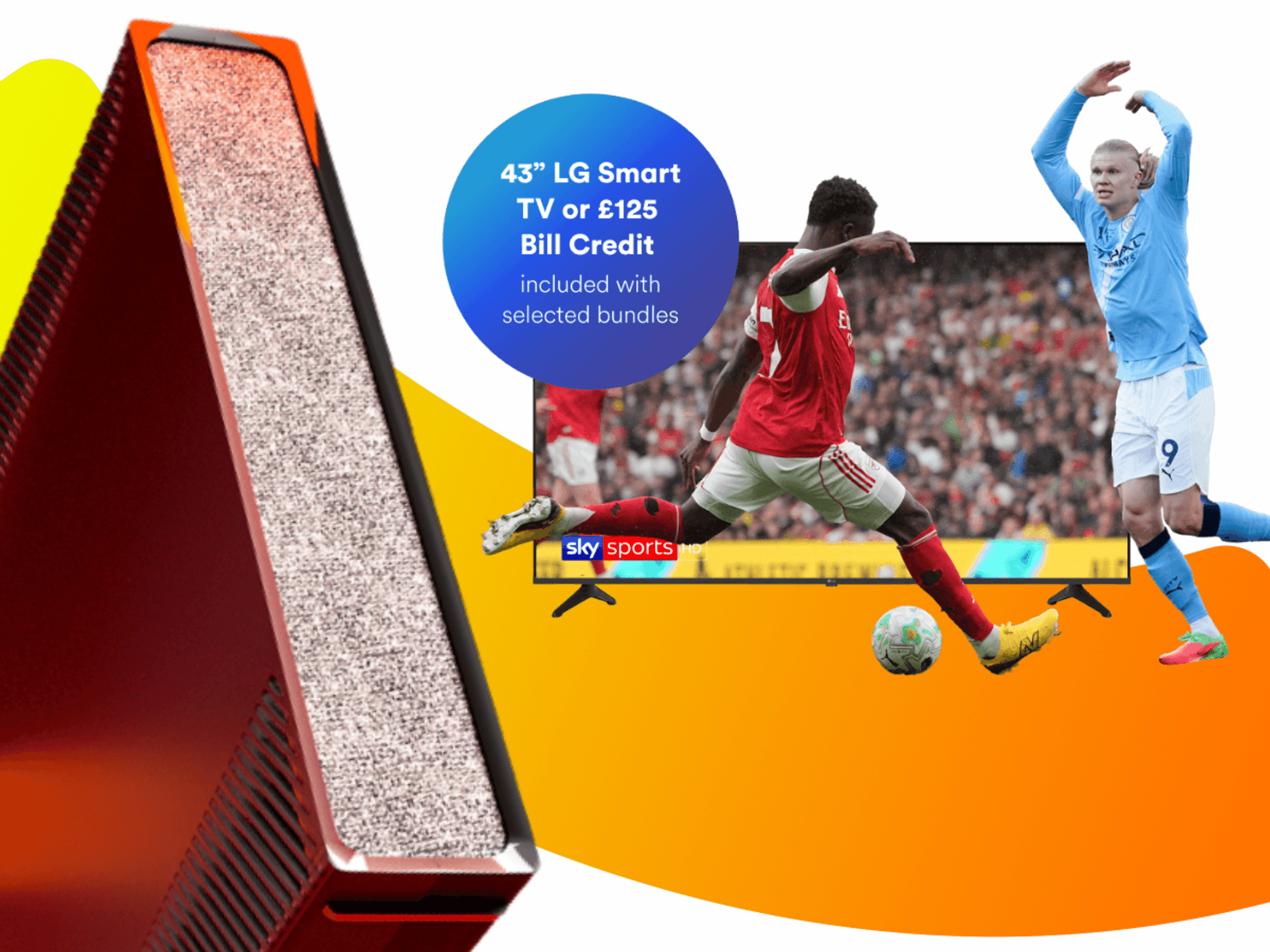 virgin media wi-fi router on the left with the free LG Smart TV on the right side of the image