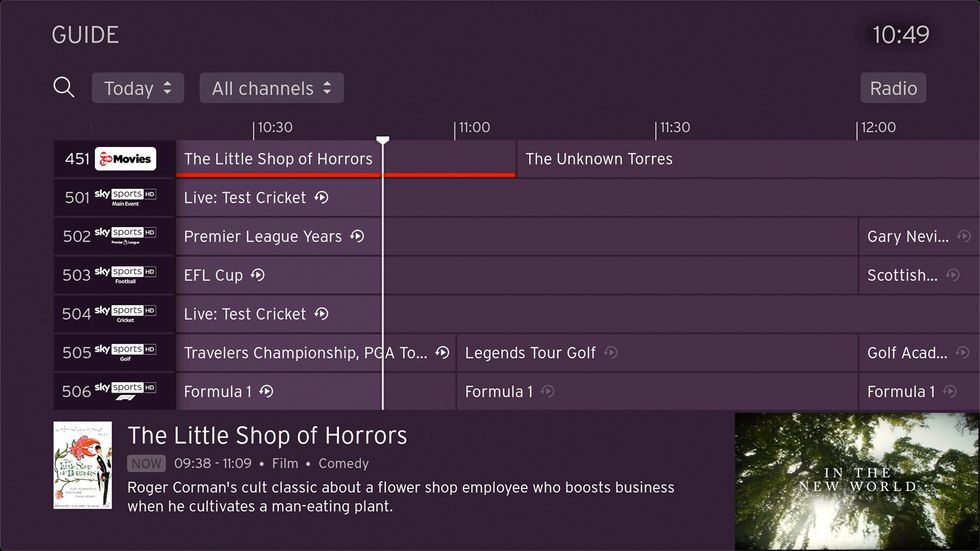 virgin tv guide with wedotv movies channel showing