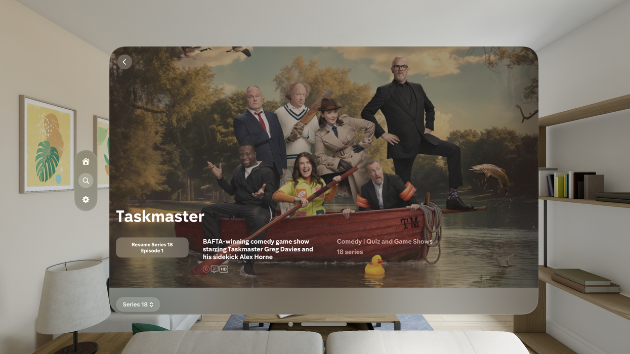 vision pro window floating in a living room with the channel 4 app