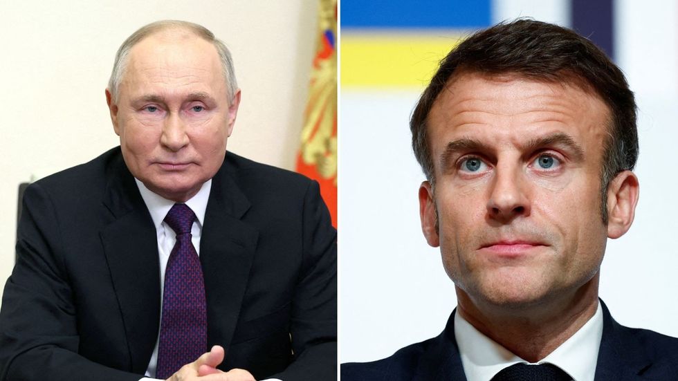 Vladimir Putin and  Emmanuel Macron