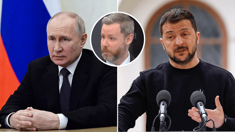 Vladimir Putin (left), Chris Newton (middle), Voldomyr Zelensky (right)