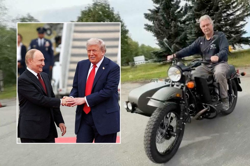 Vladimir Putin meeting Donald Trump and Mark Warren riding his new Ural motorcycle