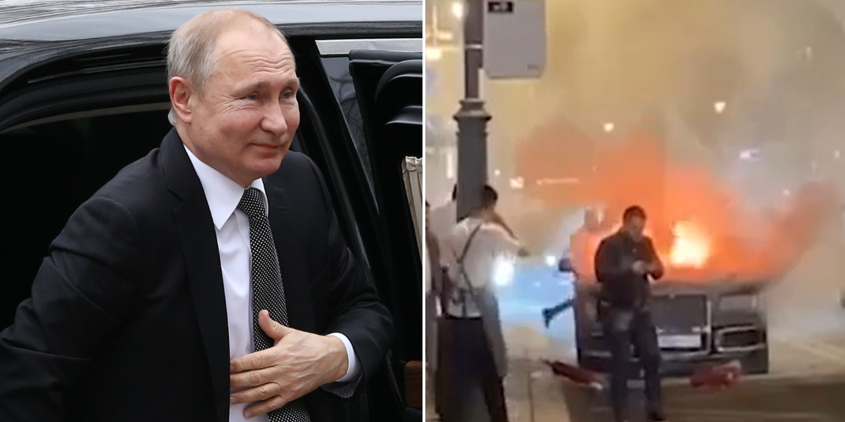 NextImg:Vladimir Putin's limo blows up in massive explosion as car engulfed in huge fireball on Moscow street