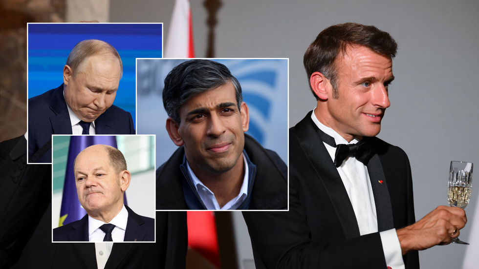 Vladimir Putin, Olaf Scholz, Rishi Sunak and Emmanuel Macron
