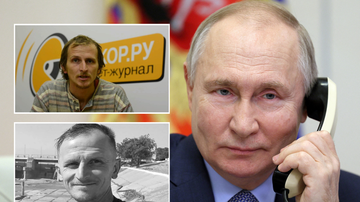 Vladimir Putin with insets of Alexander Rybin