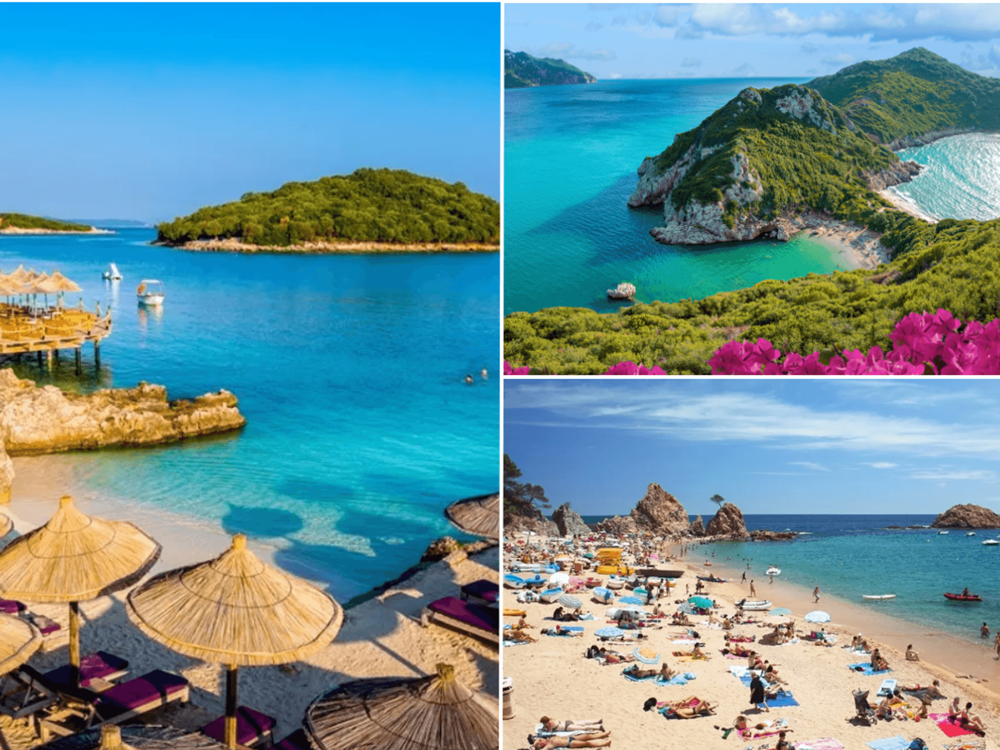 Vlore Albania beach / Cliffs in Corfu Greece / Beach in Costa Brava, Spain