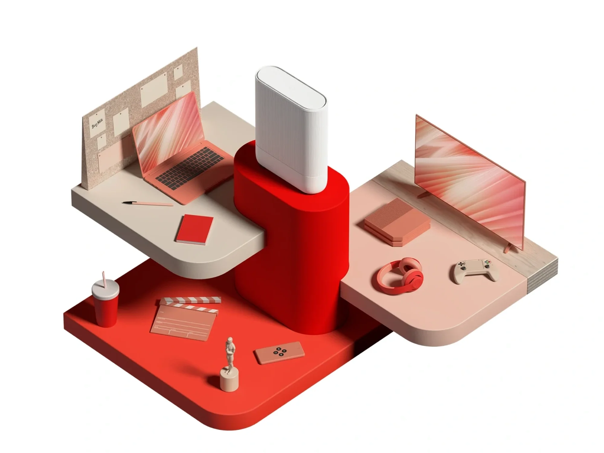vodafone illustration showing the ultra hub 7 in the centre of a group of rooms