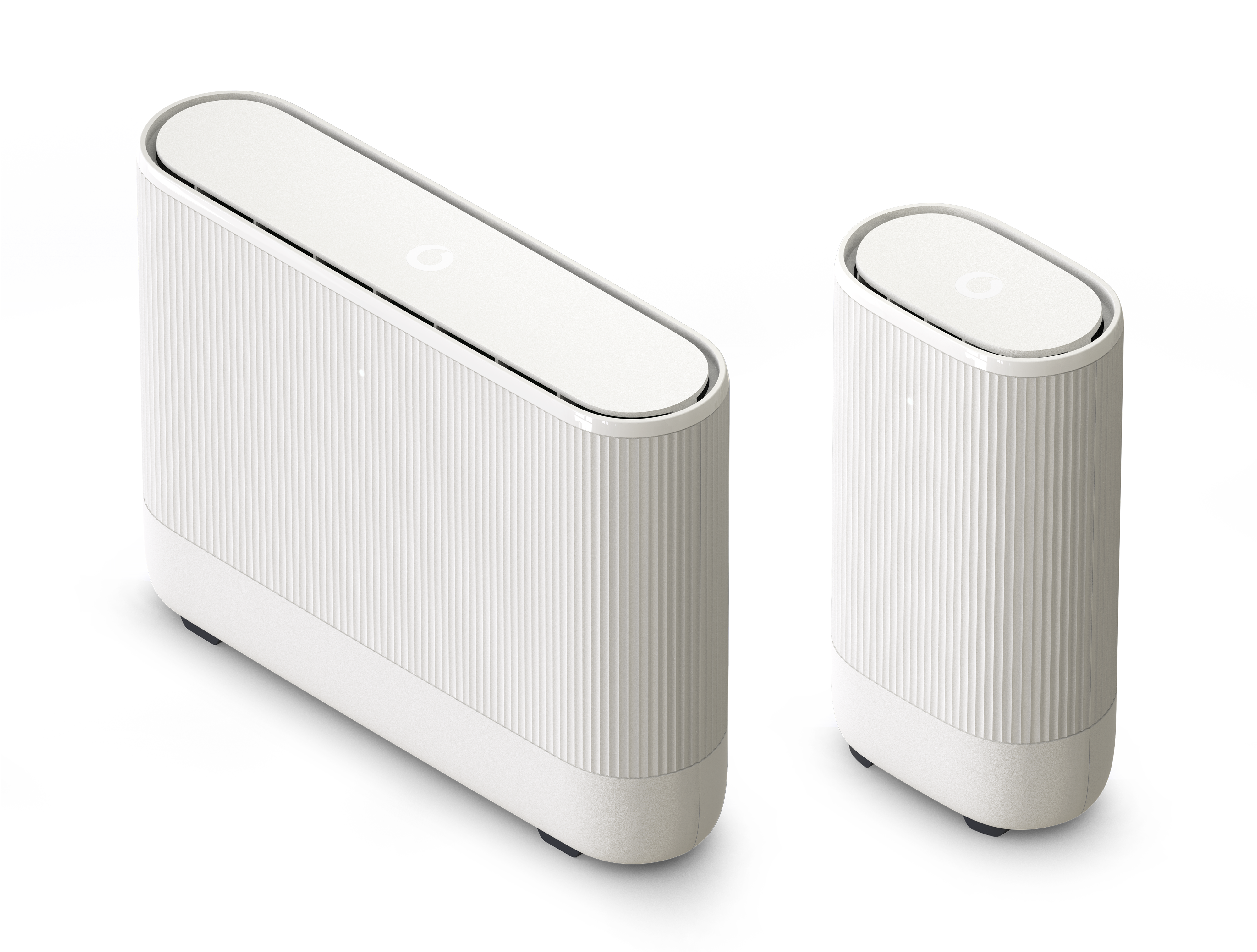 vodafone power hub wifi router pictured next to super wifi 6 booster node