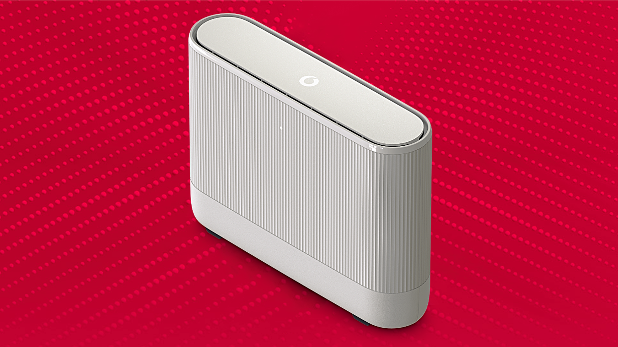 vodafone power hub wifi router pictured on a red background
