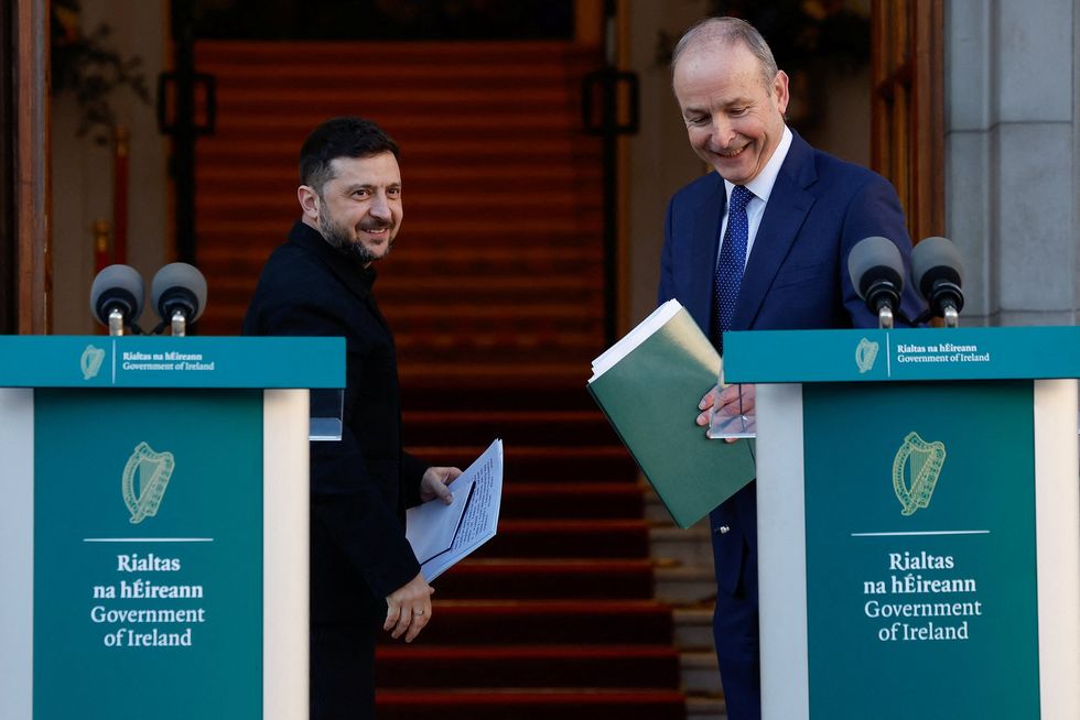 Volodymyr Zelensky shook hands with Irish Taoiseach Miche\u00e1l Martin as Kyiv was handed an additional \u20ac100million in non-lethal aid.
