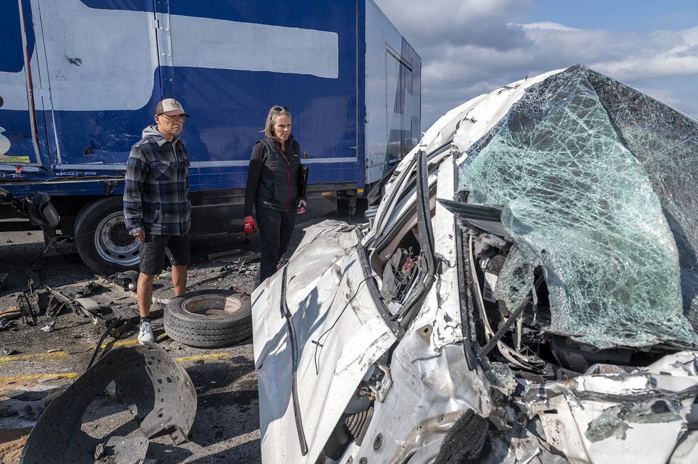 Volunteer driver Tito and Crash Analysis expert Janet Bahouth discuss the reality of the damage to the Dodge, which likely had no survivors