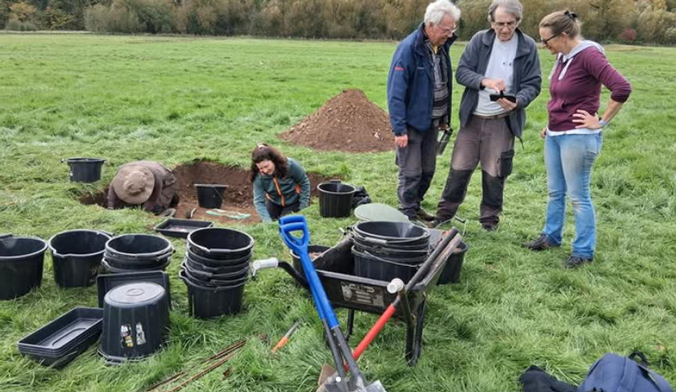 Volunteers at a dig site near Stonehenge