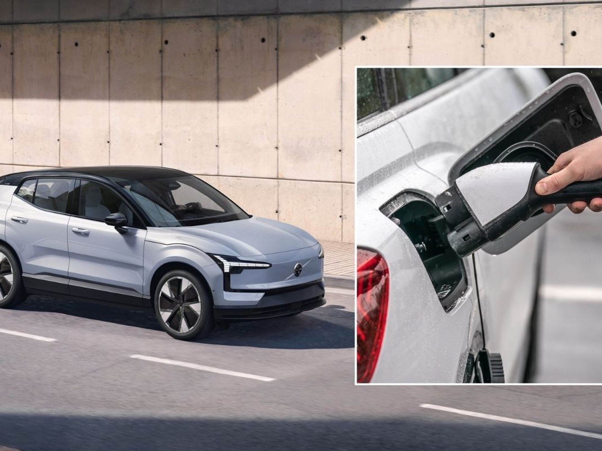 Volvo EX30 and an electric car charger