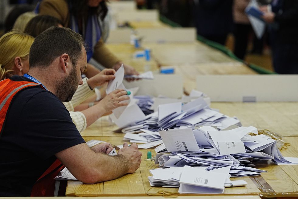 Votes are counted at DCBL Halton Stadium, Widnes, Cheshire, for the Runcorn & Helsby by-election