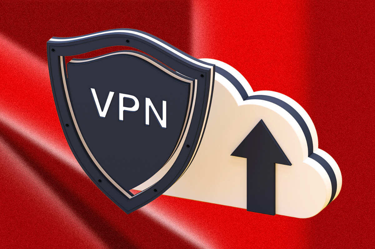 vpn icon showing the encrypted traffic in the cloud on a colourful background 
