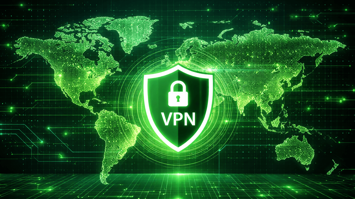 VPN logo in front of global map