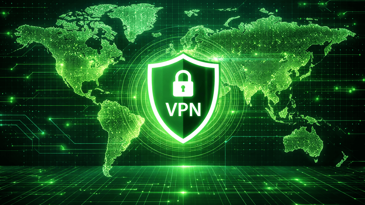 VPN logo in front of global map