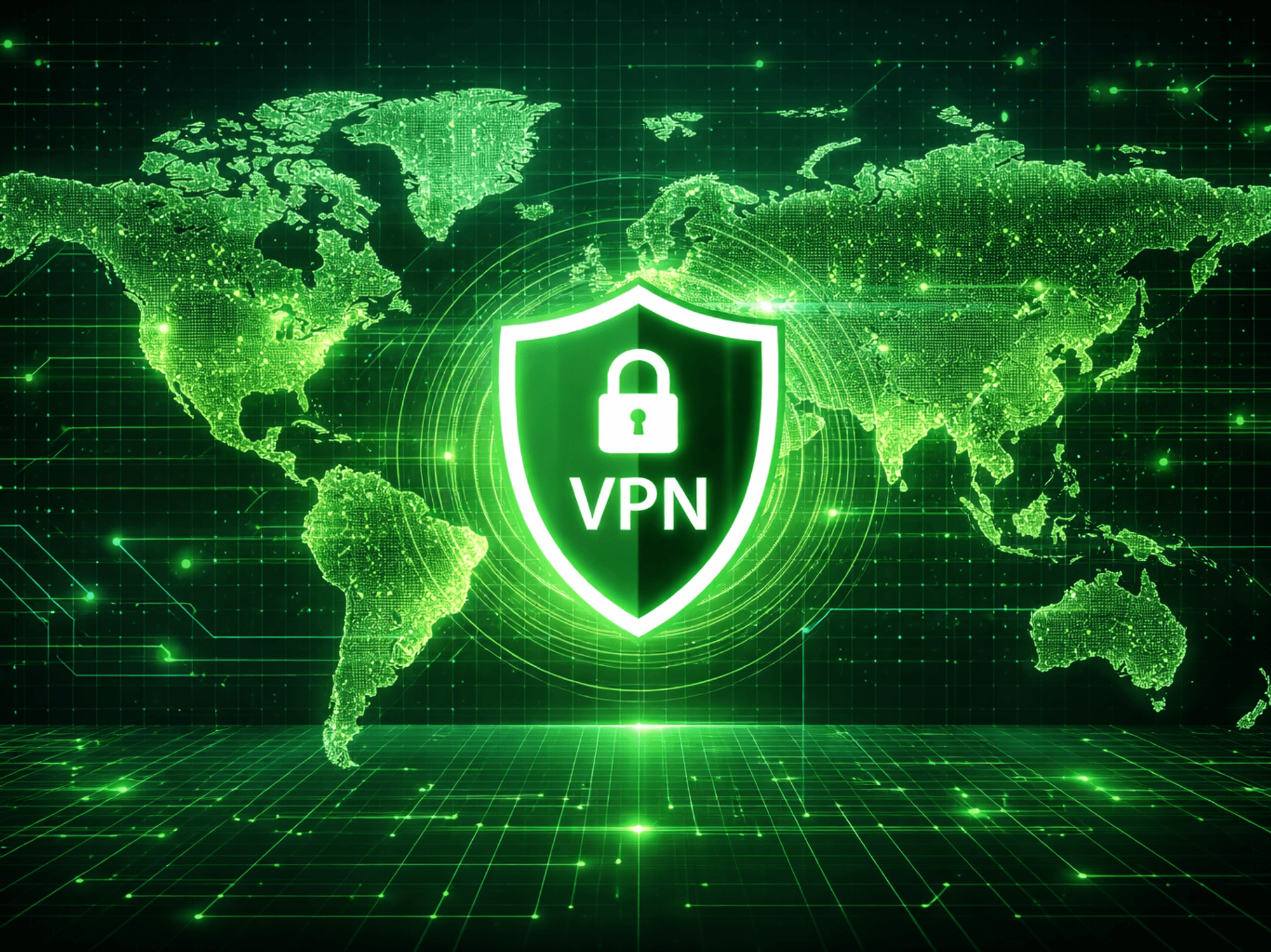 VPN logo in front of global map
