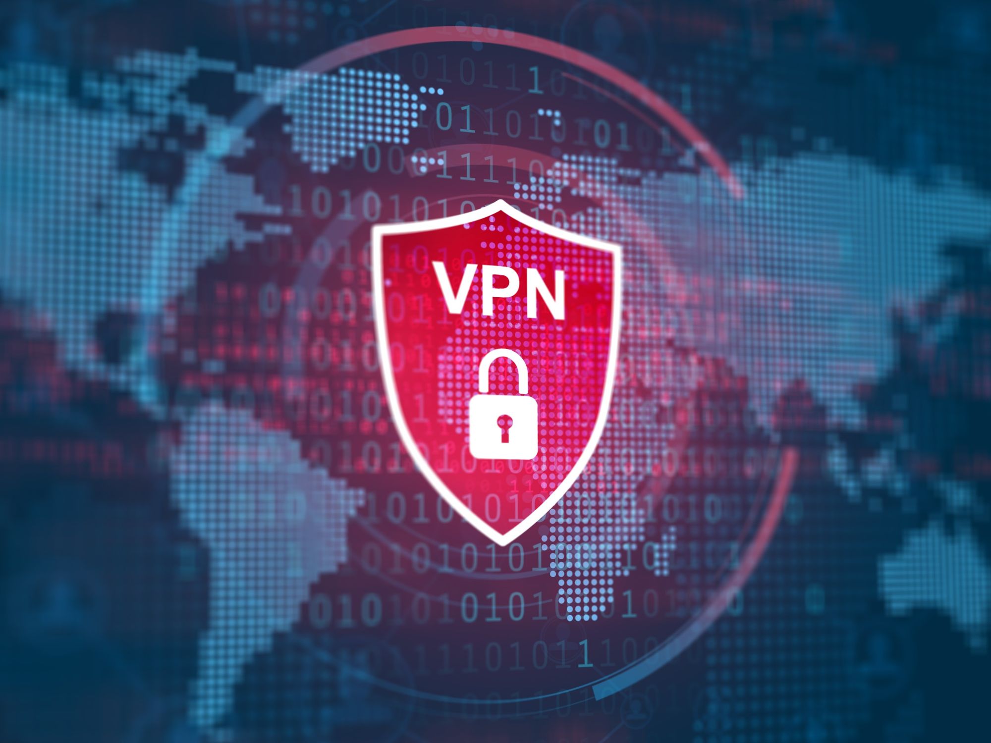 VPN logo pictured over the top of a world map