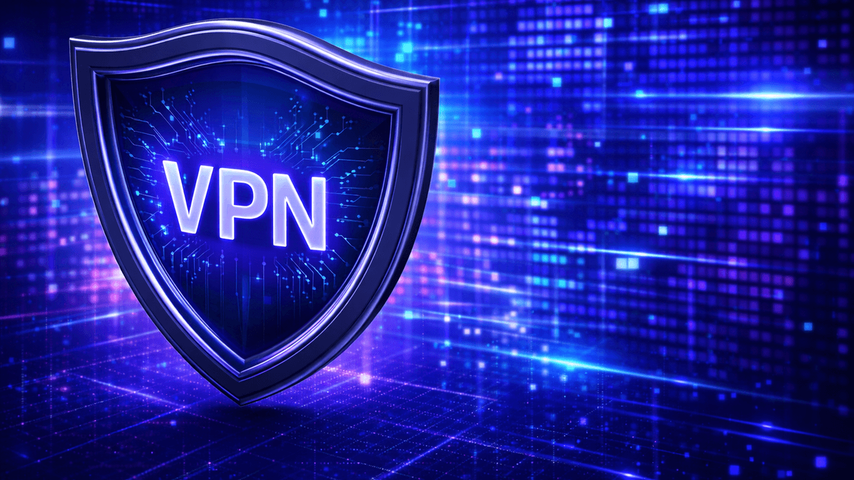 VPN shield symbol with digital purple background