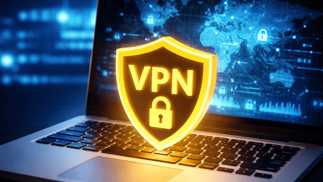 VPN symbol above open laptop