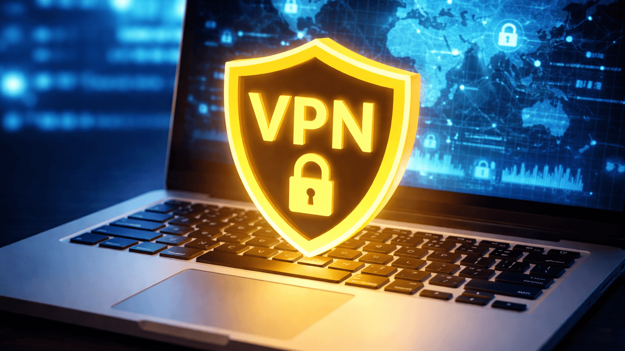 VPN symbol above open laptop