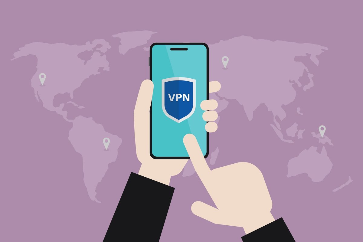 VPN used on mobile in front of global map