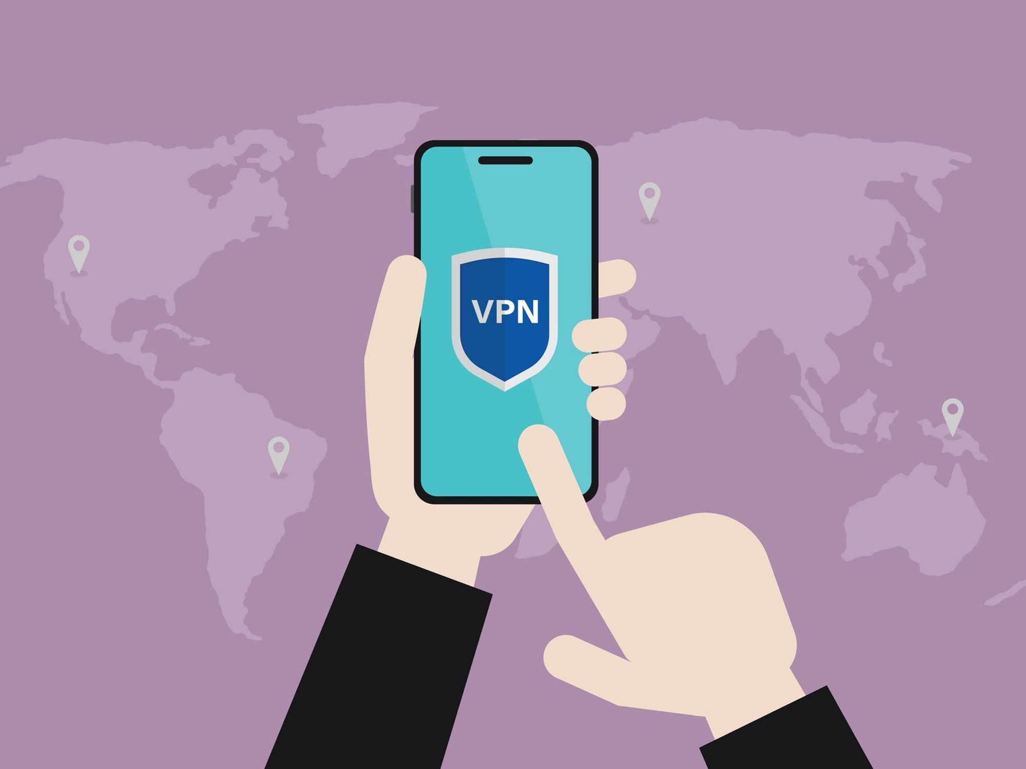 VPN used on mobile in front of global map