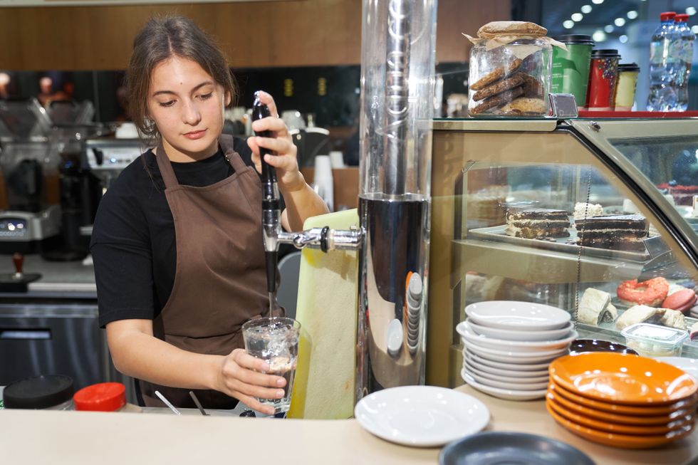 Waitress serving customers