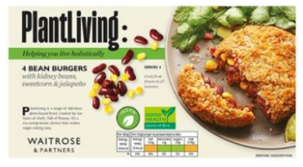Waitrose PlantLiving: 4 Frozen Bean Burgers 454g