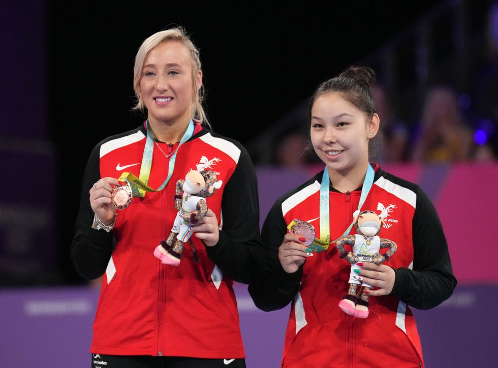 Wales' Charlotte Carey and Anna Hursey after wining bronze in the Women's Doubles table tennis at The NEC on day eleven of the 2022 Commonwealth Games in Birmingham.