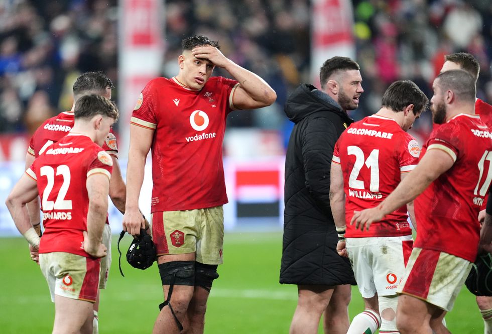 Wales' Dafydd Jenkins reacts following the Guinness Men's Six Nations match at the Stade de France in Paris