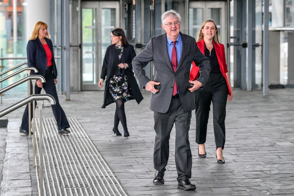 Wales First Minister Mark Drakeford arrives at the Senedd in Cardiff Bay, Wales