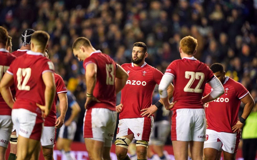 Wales' players appear dejected during the Guinness Six Nations match at BT Murrayfield, Edinburgh, Scotland. Picture date: Saturday February 11, 2023.