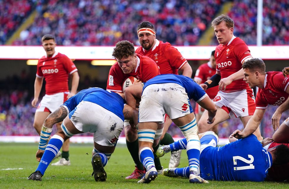 Wales' Will Rowlands is tackled during the Guinness Six Nations match at the Principality Stadium, Cardiff