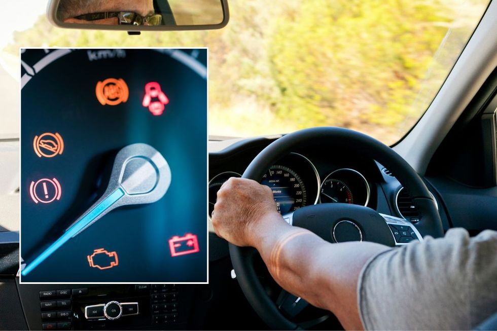 Warning lights and a man driving a car