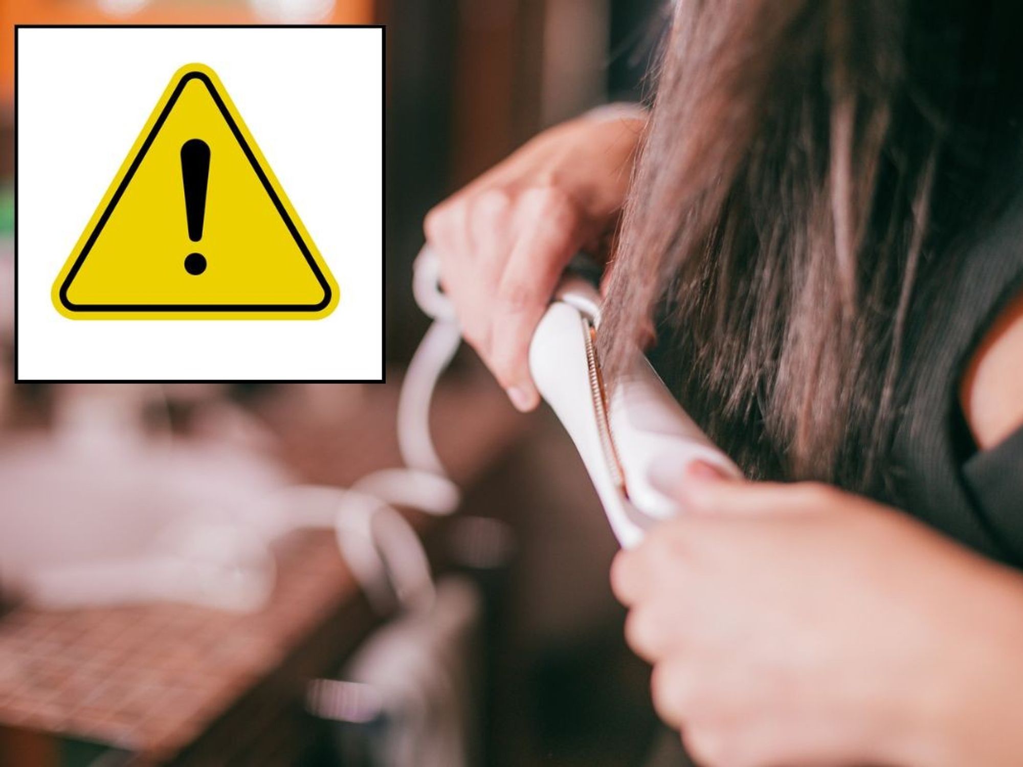 Warning sign / Woman straightening hair