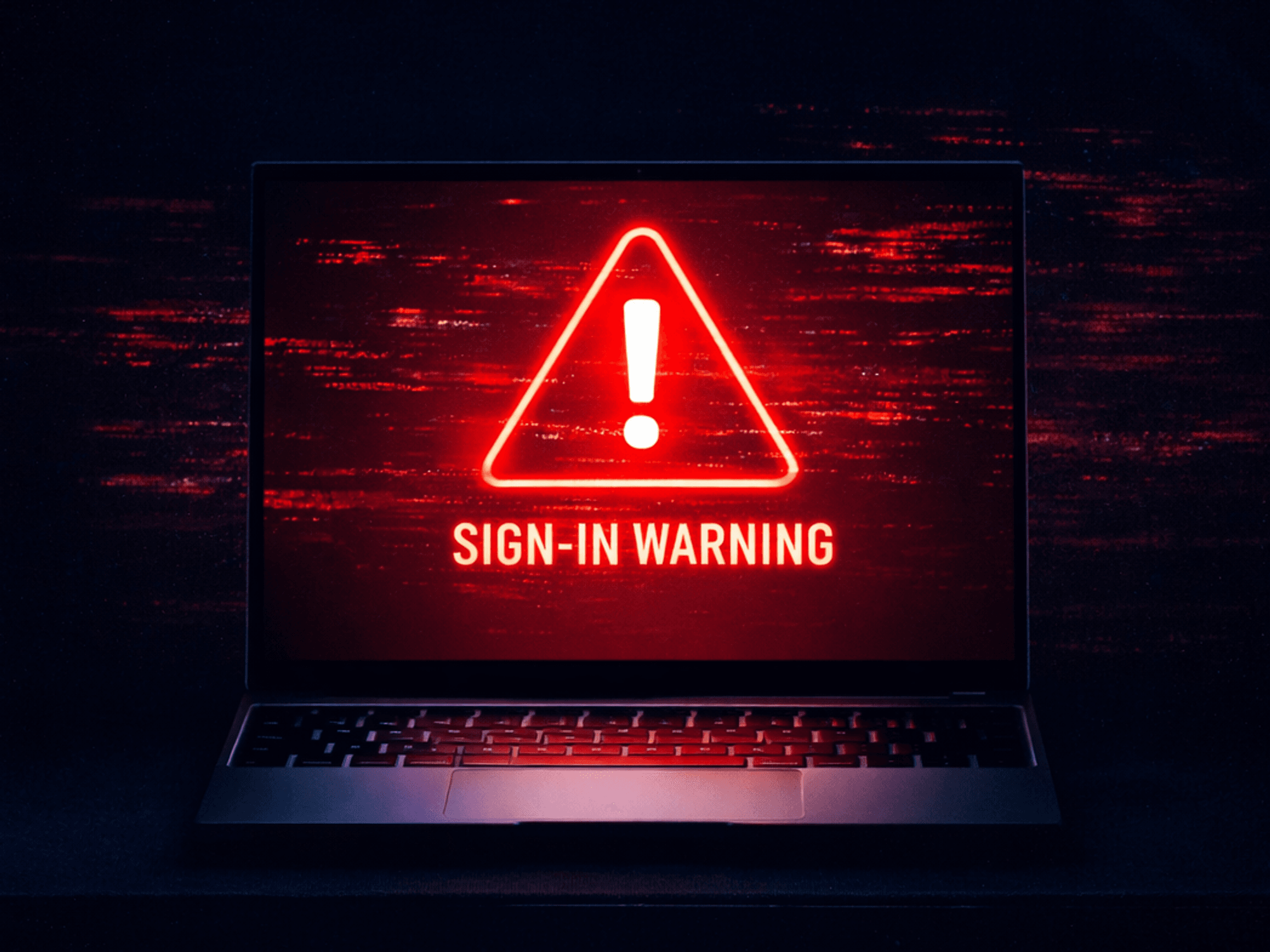 Warning symbol displayed on screen of Microsoft laptop