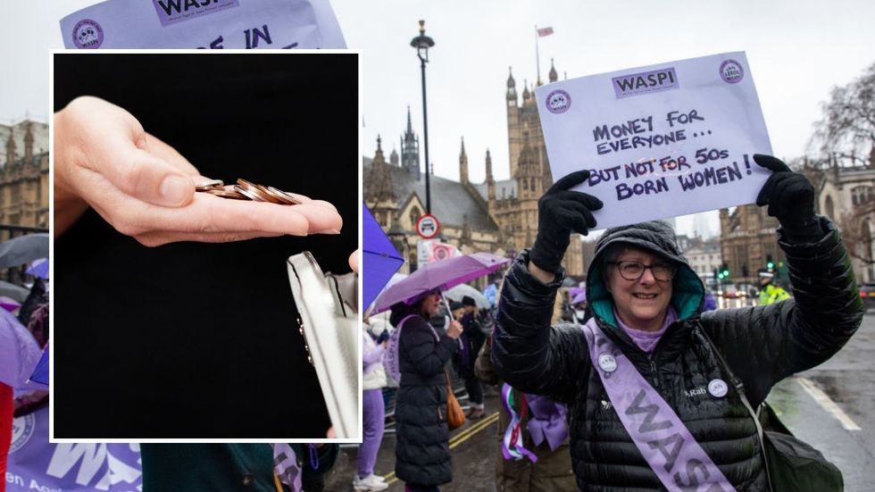 WASPI campaigner and person holding money