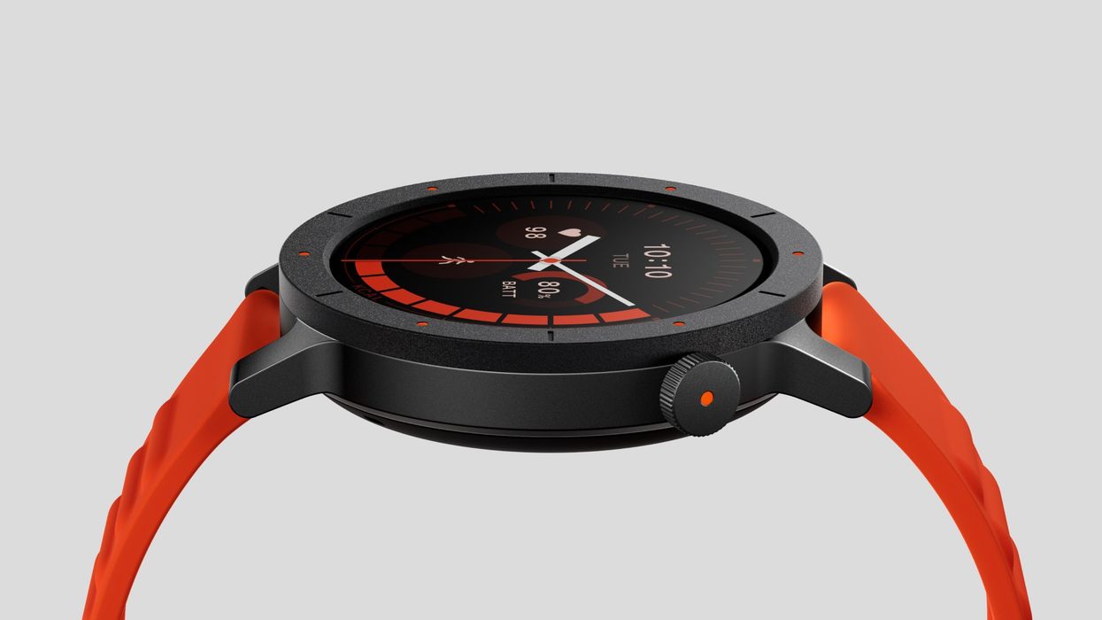 Watch 3 Pro in black and orange colourway on a grey background