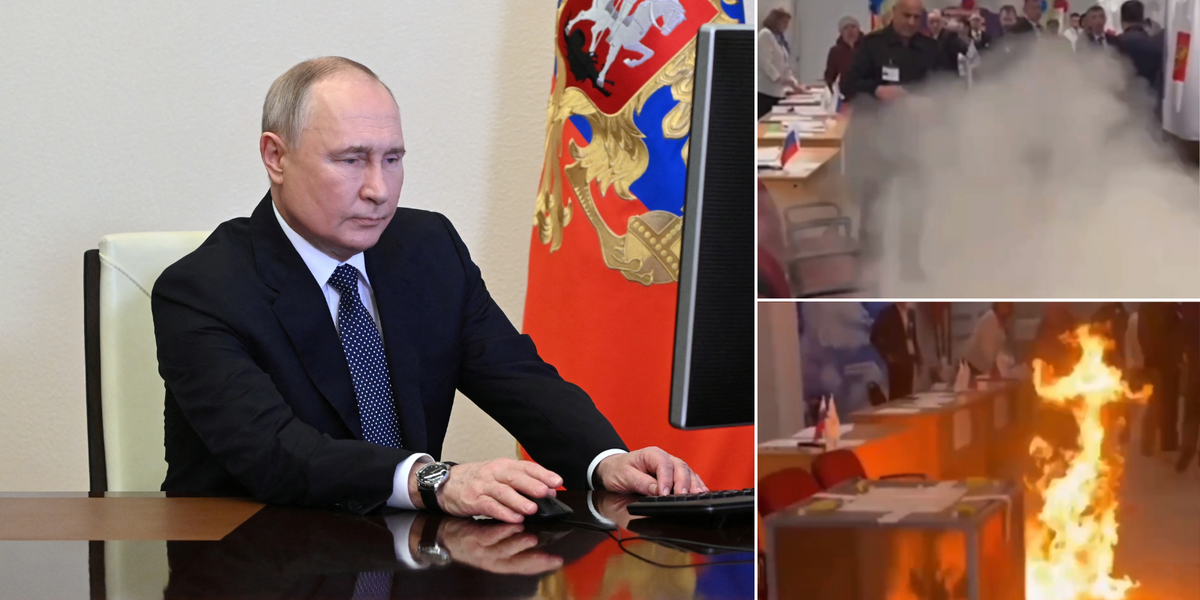 NextImg:Putin fuming after man 'urinates on his parents' graves' and Russians light polling stations on fire during elections
