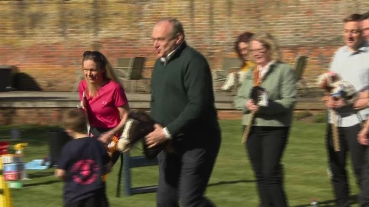 Watch as Liberal Democrats leader Ed Davey gallops on hobby horse to launch local election