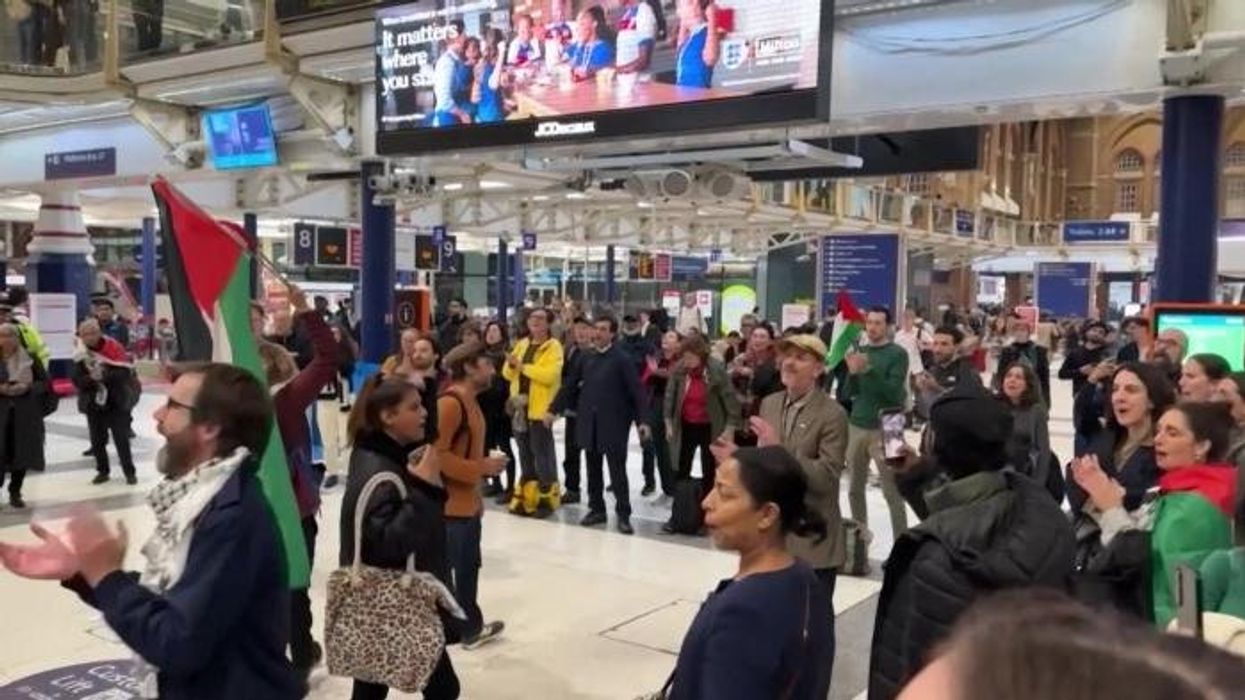 Watch as protesters chant 'free Palestine' in London station just hours after terror attack
