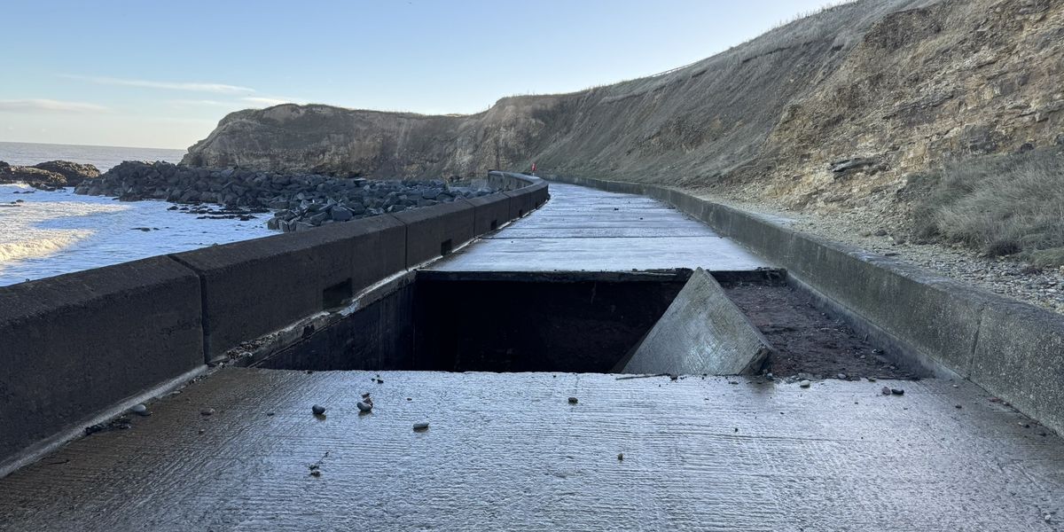 NextImg:Seaside promenade collapses overnight as investigation is launched - Pictures show gaping hole and sunken concrete