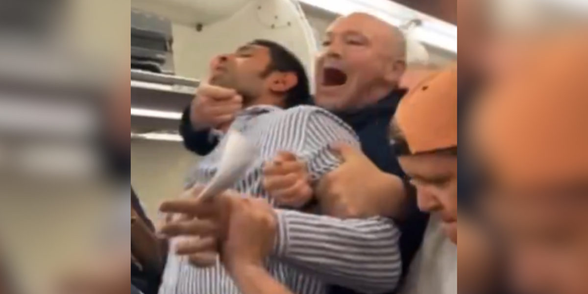 NextImg:American Airlines passenger put in HEADLOCK by other flyers and dragged out for hurling antisemitic slurs on plane