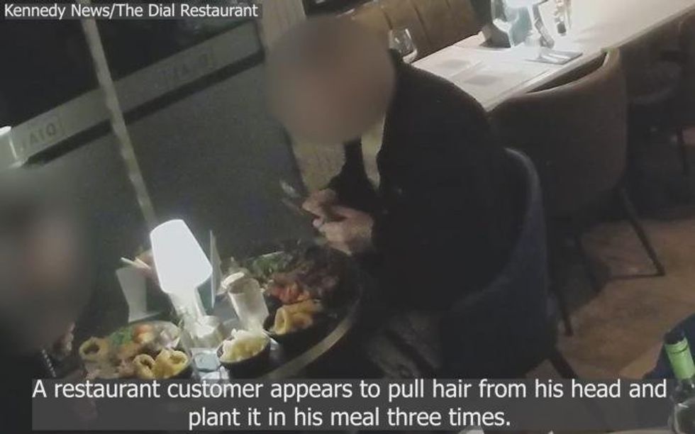 'Aggressive' diners caught on CCTV 'planting hair in their food' before refusing to pay £165 bill