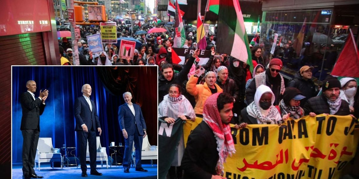 NextImg:Biden's 'historic' fundraiser with Obama and Clinton disrupted by pro-Palestine protesters